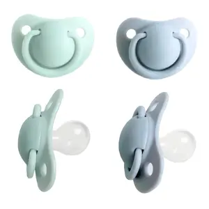 Orthodontic Pacifiers 0-6 Months BPA-Free Silicone Baby Pacifiers for Newborns & Breastfed Babies Soothing Baby Binky w/Soft Nipple Design 4-Pack Green & Grey