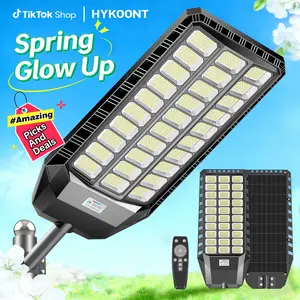 HYKOONT 9000 Plus Large Solar Street Light Super Bright Flood Lights Outdoor Solar Parking Lot Lights Dusk to Dawn Outdoor Lighting Motion Sensor and Remote Control Spring Glow Up