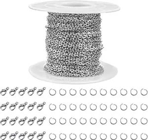 33 Feet Stainless Steel Jewelry Chains for Jewelry Making - Silver Chain Roll with 40 Pieces Open Jump Rings & 20 Pieces Lobster Clasps - Silver Necklace Link Cable Chains DIY Accessories (2.0Mm) yuntop