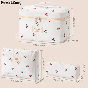 FEVERLZONG Checkered Knitted Fabric Corduroy Makeup Bag Cosmetic Set for Women Large Capacity Travel Organizer Toiletry Pouch Makeup Storage Bag