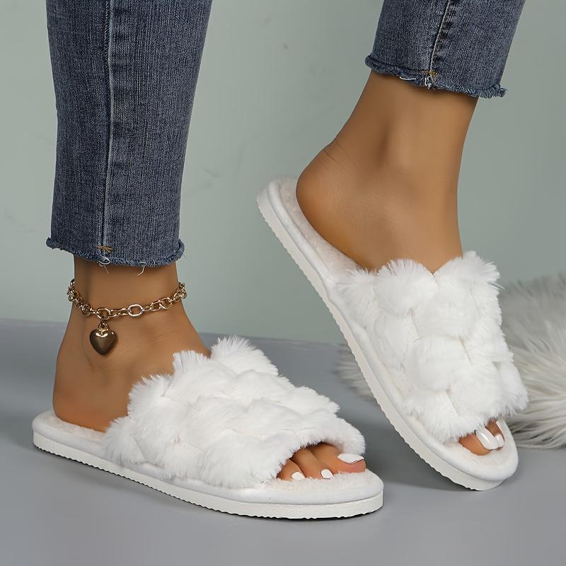 Fuzzy Open Toe Slippers for Women Indoor Cozy Memory Foam Slip On House Slides Shoes Gifts for Womens Her Mom