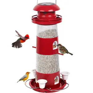 Wildpark Bird Feeders for Outside, Solar Wild Bird Feeder for Outdoors Hanging, 2.3lbs Metal Birds Seed Feeders with 5 Feed Ports Large Capacity Container Drinking Cups for Wild, Finch