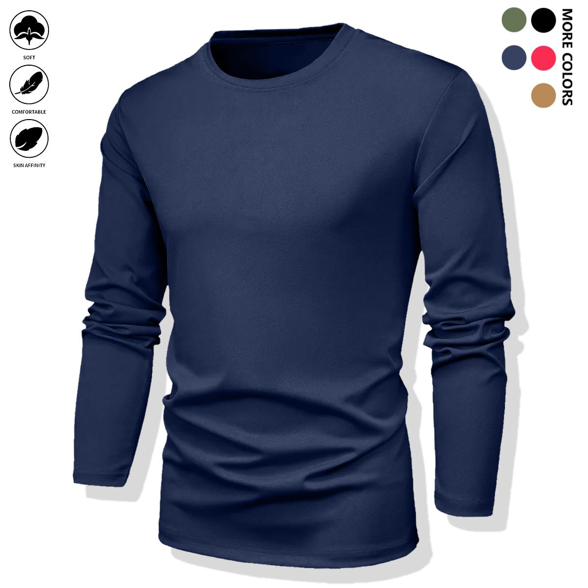 Men’s T-shirt — quick-drying and breathable, stretchy fabric that is lightweight, comfortable, and soft; suitable for wearing as an inner layer or as sleepwear.Solid-color basic long-sleeve undershirt
