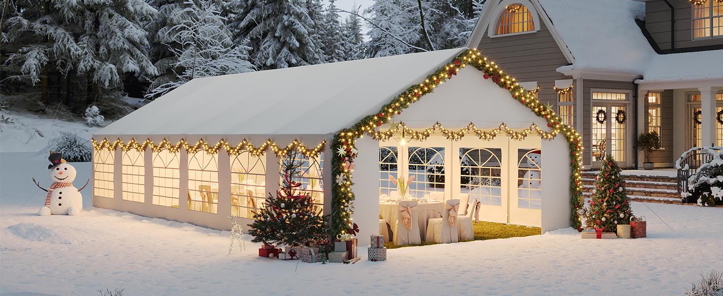 Aoxun Sturdy 20x40 Rectangular Foldable Outdoor Party Tent Canopy [Ships in 3 Packages] - Waterproof, Heavy-Duty Steel Frame, Removable Sidewalls, Easy-Access Roll-Up Door, Easy Setup for Large Groups, Birthday Parties, Camping, White