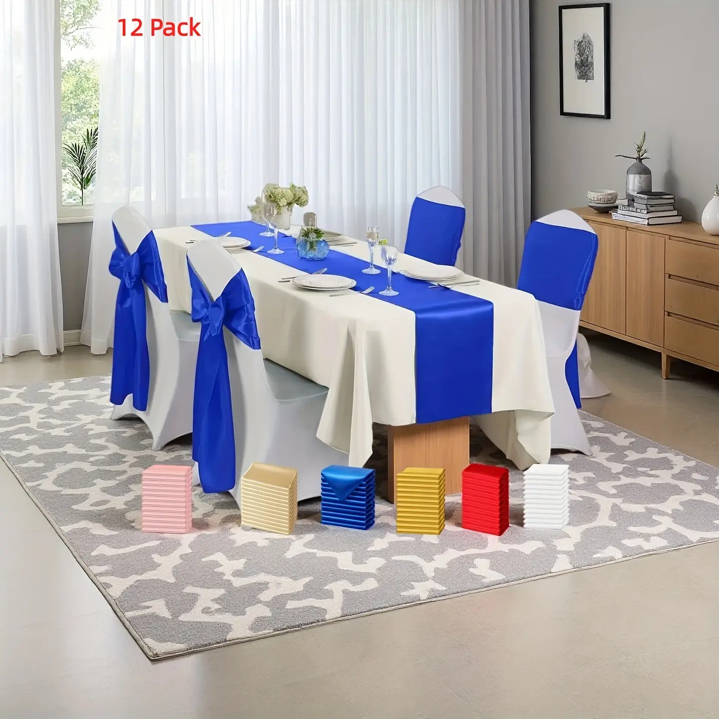 12-Pack Classic Polyester Rectangle Satin Table Runners (12x108 in) - Elegant, Durable Home Supplies, Ironing-Friendly, Easy to Care, Hang Dry, Reusable for Wedding, Multiple Occasions with Romance Vibe