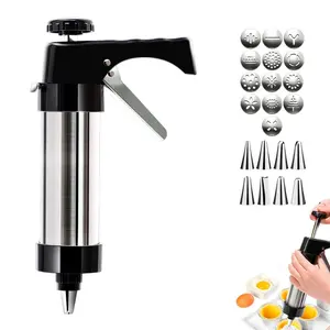 UOYGAO Stainless Steel Cookies Press,Cookie Press Gun Kit with 13Cookie Discs and 8 Piping Tips for DIY Christmas CookiesMaker