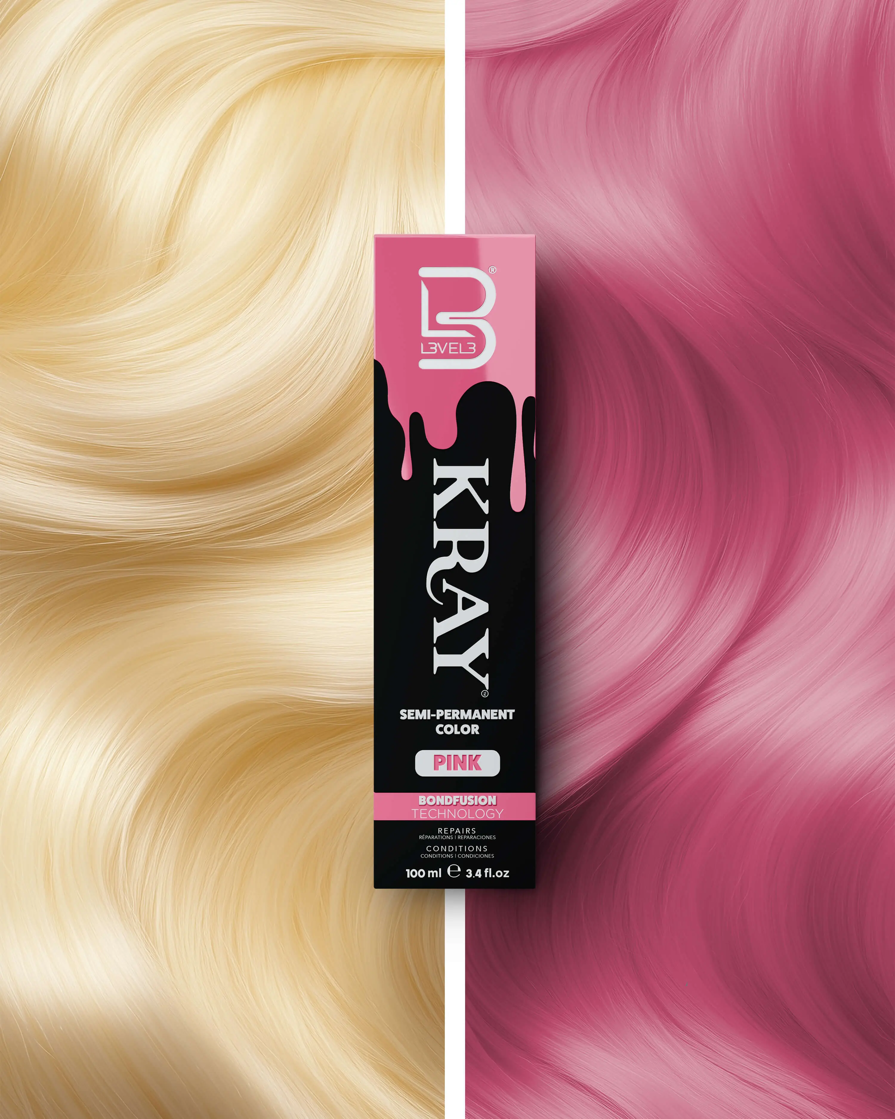 L3VEL3 KRAY Pink Semi Permanent Color with Aloe Vera Organic Argan Oil & Sunflower Seed Oil Nourishing  Formula