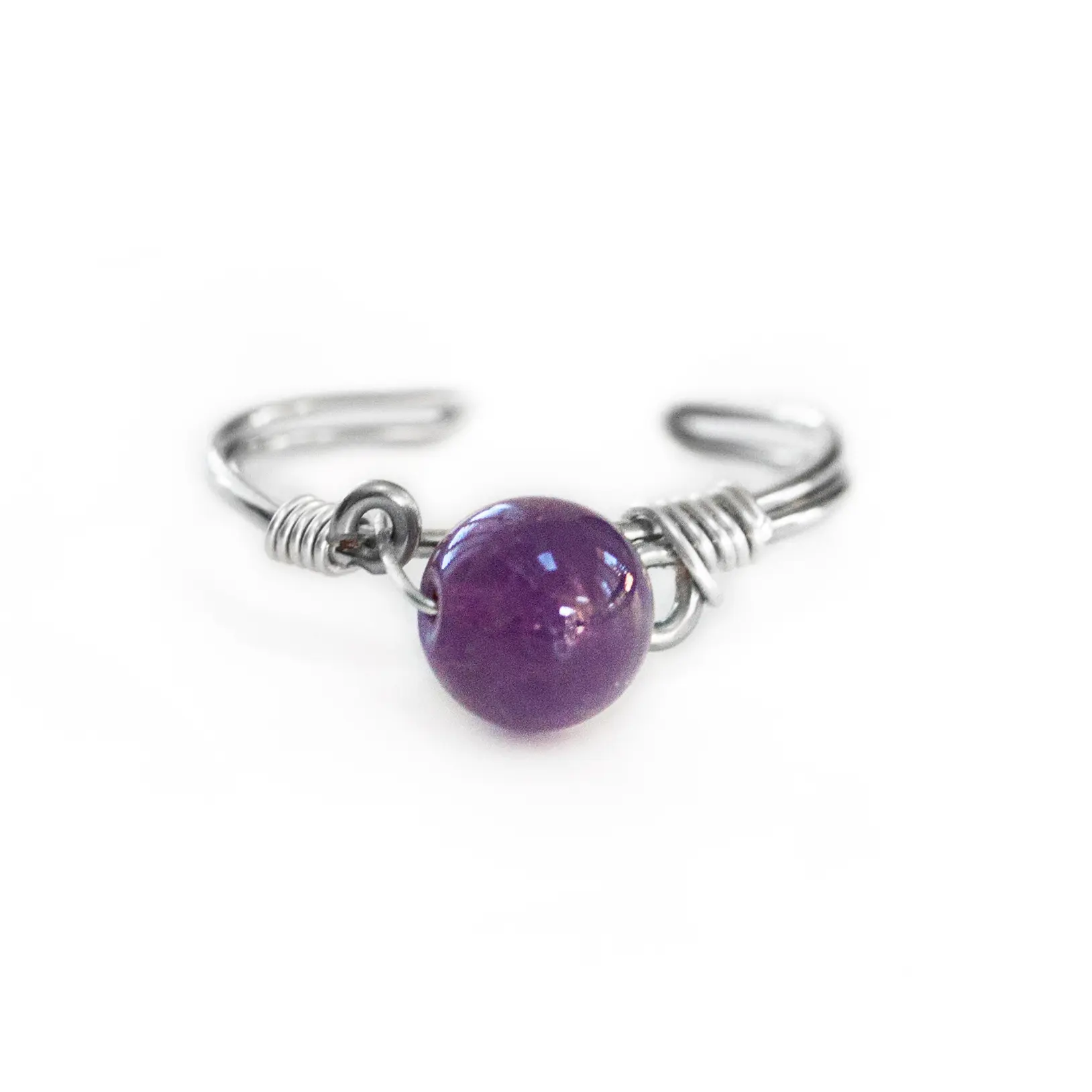 AMETHYST RING; February Birthstone Ring, Handmade Adjustable Purple Gemstone Ring, Wire Wrapped Silver Ring, Minimalist Jewelry