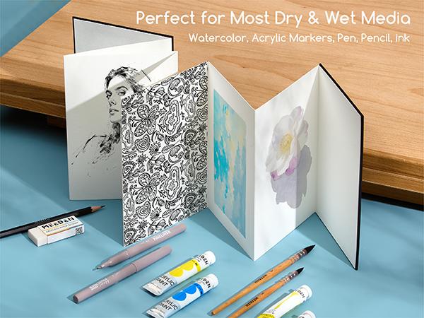 MEEDEN Portable Watercolor Accordion Sketchbook - 300gsm Cotton Acid-Free Hardback Concertina Sketchbook - Cold Press Texture Water Color Book for Wet/Dry Techniques, Travel & Outdoor Sketching MEEDEN Portable Watercolor Accordion Sketchbook - 300gsm Cotton Acid-Free Hardback Concertina Sketchbook - Cold Press Texture Water Color Book for Wet/Dry Techniques, Travel & Outdoor Sketching