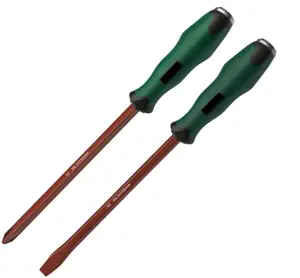 Demolition Screwdriver,2 Pieces 6 * 150mm S2 Steel Go Through Slotted and PH2 Phillips Demo Screwdriver Set with Striking Cap Strong Magnetic Tip Hex Shank