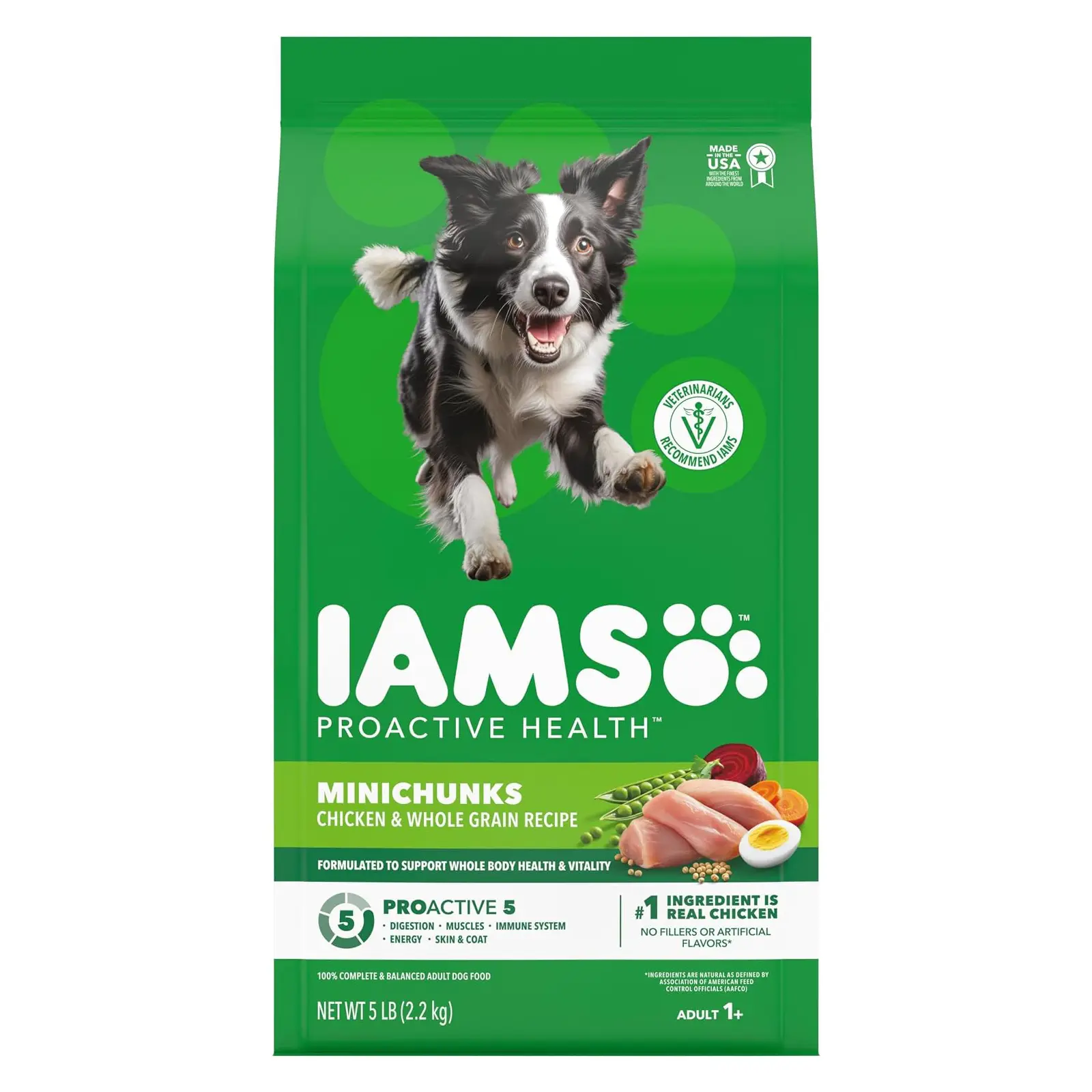 IAMS Proactive Health Adult Minichunks Dry Dog Food, Chicken, 5 lb Real chicken #1 ingredient, no fillers, natural fiber & prebiotics, Omega-6 fatty acids, antioxidants for immune support