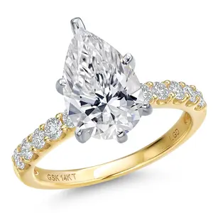 Gem Stone King 1.38 to 5.38 Cttw IGI Certified Lab Grown Diamond in 2-Tone 14K White and Yellow Gold Engagement Wedding Ring for Women | Pear Shape | D-E Color | VS1-VS2 Clarity