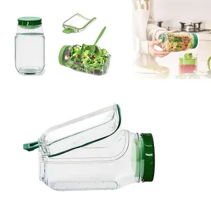 Microwave, Dishwasher, And Fridge Safe Salad Jar Featuring a Side Opening And a Leak-Proof Lid. This Airtight Container Comes with Seasoning Jars And a Stackable Design, Ideal for Meal Prep, Lunch, Dinner, Office Use