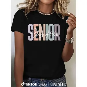 Unisex Senior Graduation Tee – 100% Cotton Casual Round Neck Class of 2026 Shirt