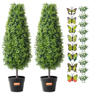 【Summervibes】VEVOR 2 Pack 3' Artificial Boxwood Topiary Tree Faux Plant UV Decor In/Outdoor