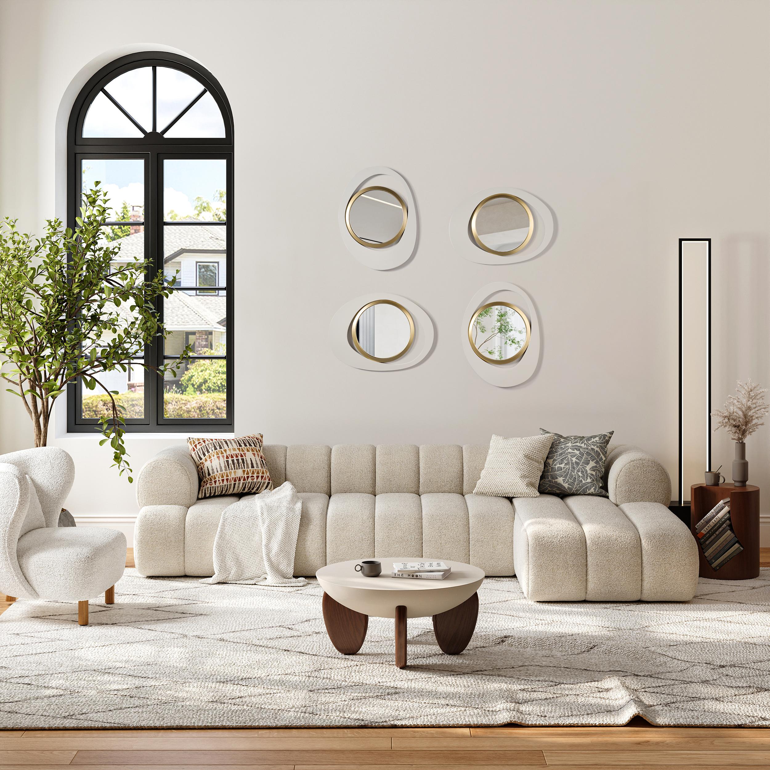 One Piece Elegant 23.6-Inch White & Gold Geometric Decorative Reflective Glass Wall Mirror for Living Room, Entryway, and Bedroom Installation One Piece Elegant 23.6-Inch White & Gold Geometric Decorative Reflective Glass Wall Mirror for Living Room, Entryway, and Bedroom Installation