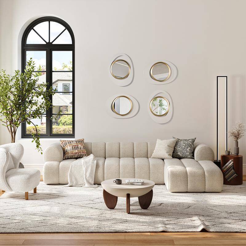 One Piece Elegant 23.6-Inch White & Gold Geometric Decorative Reflective Glass Wall Mirror for Living Room, Entryway, and Bedroom Installation One Piece Elegant 23.6-Inch White & Gold Geometric Decorative Reflective Glass Wall Mirror for Living Room, Entryway, and Bedroom Installation