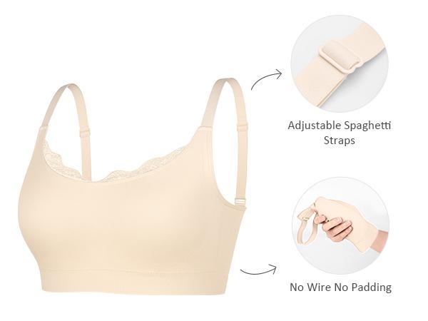 FeelinGirl Lace Trim U-Plunge Bralette Wireless Seamless Sophistication Sizes to 44DD