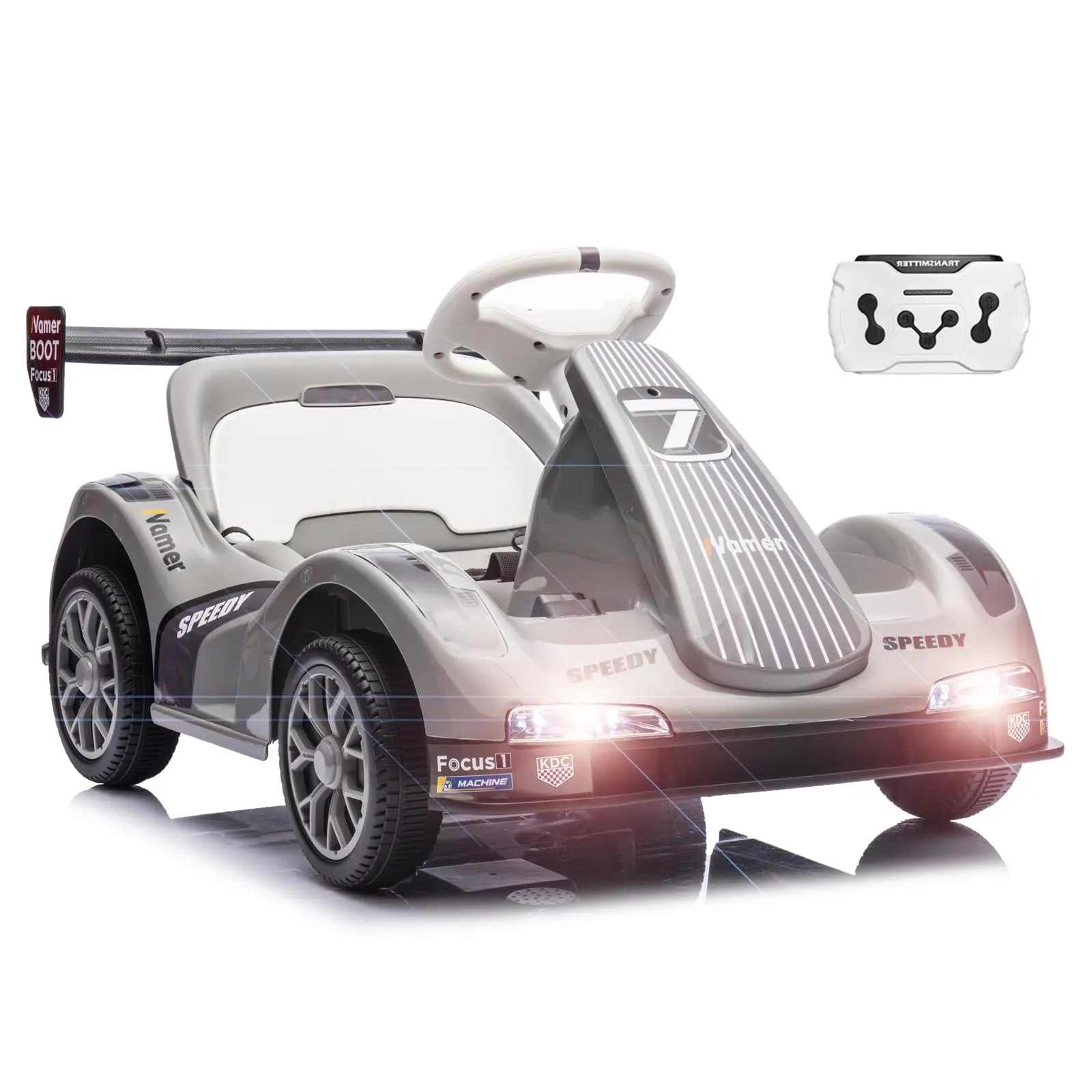 Garvee Unisex Kids' Electric Go Kart Race Car - Dual Motors, Remote Control, Adjustable Speed, Safety Belt, LED Lights, Music Feature, Outdoor Battery-Powered Drift Toy, Christmas & Cool Gifts for Kids (Pink/Grey)