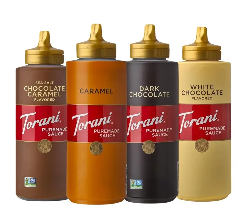 Torani Puremade Dessert & Drink Sauce Variety Pack, Chocolate Caramel, Dark Chocolate, White Chocolate & Caramel, 16.5 fl oz (Set of 4)