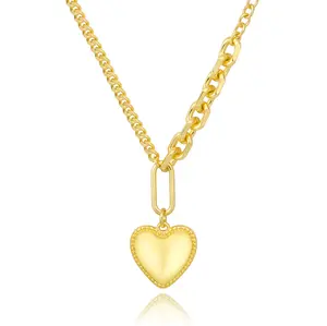 Aprilery Statement Heart Necklace for Women, Chunky Chain and Fine Chain Combination with Smooth Glossy Heart Pendant, Elegant Y Drop Design Highlighting Neckline, Trendy Jewelry for Casual, Work, Party and Holidays
