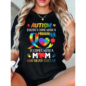 Autism Awareness Mom T Shirt Featuring Supportive Typography Design With Breathable Fabric