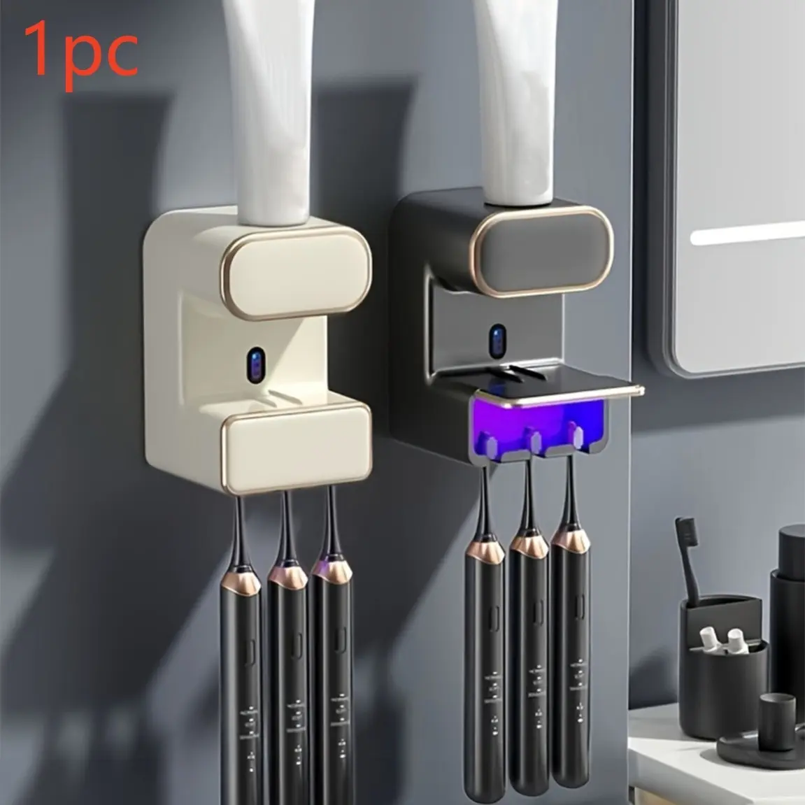 1pc Automatic UV Toothbrush Sterilizer and Toothpaste Dispenser, USB Charging Wall Mounted Toothbrush Holder, Toothbrush Sanitizer Holder, Electric Toothpaste Squeezer With Sensor, Free Punching, Bathroom Accessories