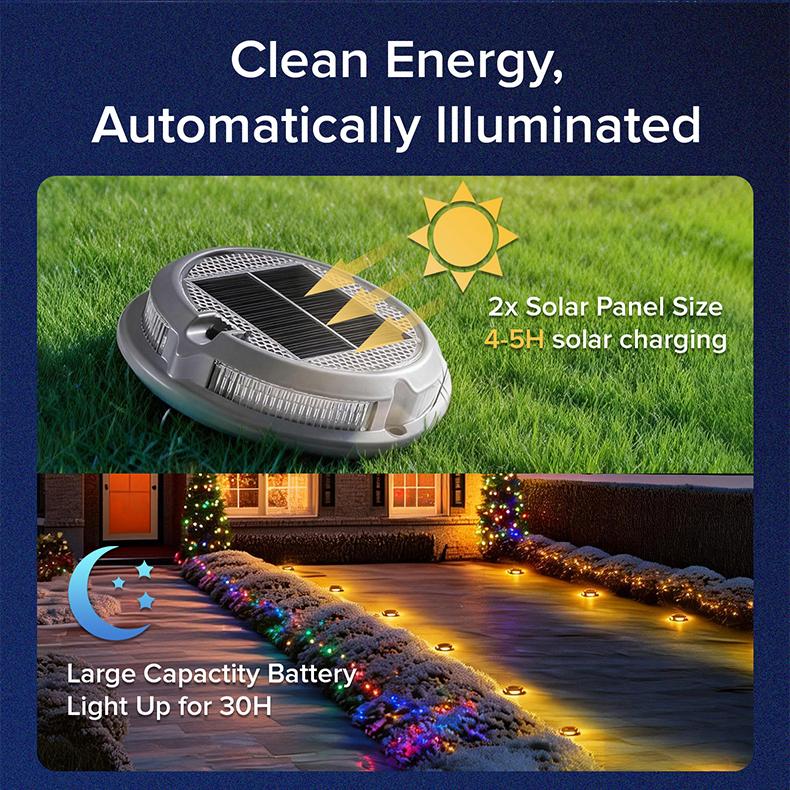 Solar Driveway Lights Outdoor, RGB Color Solar Deck & Dock Lights, IP68 Waterproof, 3 Dynamic Light Modes for Driveway, Walkway, Garden & Step