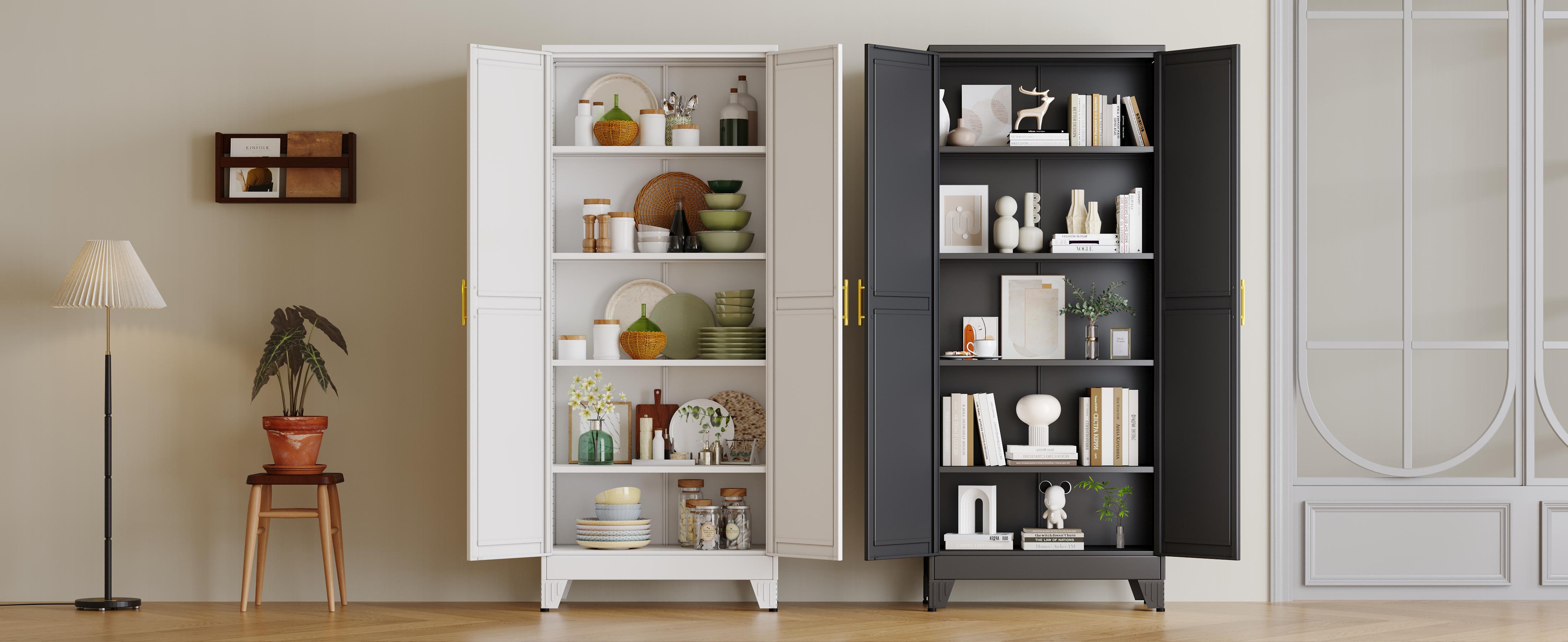 75.2" & 70.8" Tall Metal Kitchen Pantry Storage Cabinets with 2 Door and 5 Adjustable Shelves Cupboard for Kitchen Dining Room Living Room and Bathroom