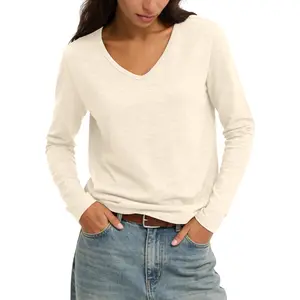 FAIABLE Womens Longe Sleeve T Shirts V Neck Slim Fit Lightweight Basic Tee Casual Loose Pullover Tops Outfits for Fall Winter Solid