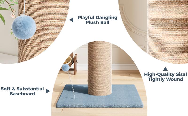 LIKIMIO 41.7"Tall Cat Scratching Post - 6.2"Diameter Sisal Scratcher with Hanging Ball, Suitable for Kittens & Adult Indoor Cats