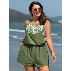 【Summer Turn-Up】【Tummy control】BlOOMCHIC Plus Size Floral Print Pockets Swim Romper [1x-6x] 2026 Summer Pick for Mother's Day