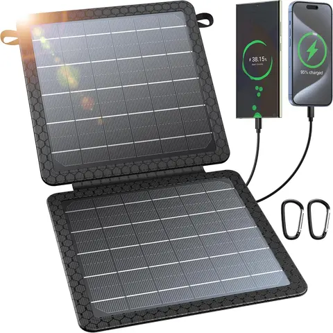 10W High-Efficiency Portable Solar Panel Charger - Foldable 7.5" Off-Grid, IPX4 Water Resistant, USB-C/USB-A Outputs for Outdoor Solar Devices, Charges Phones, Tablets, Earphones, Ideal for Hiking, Camping