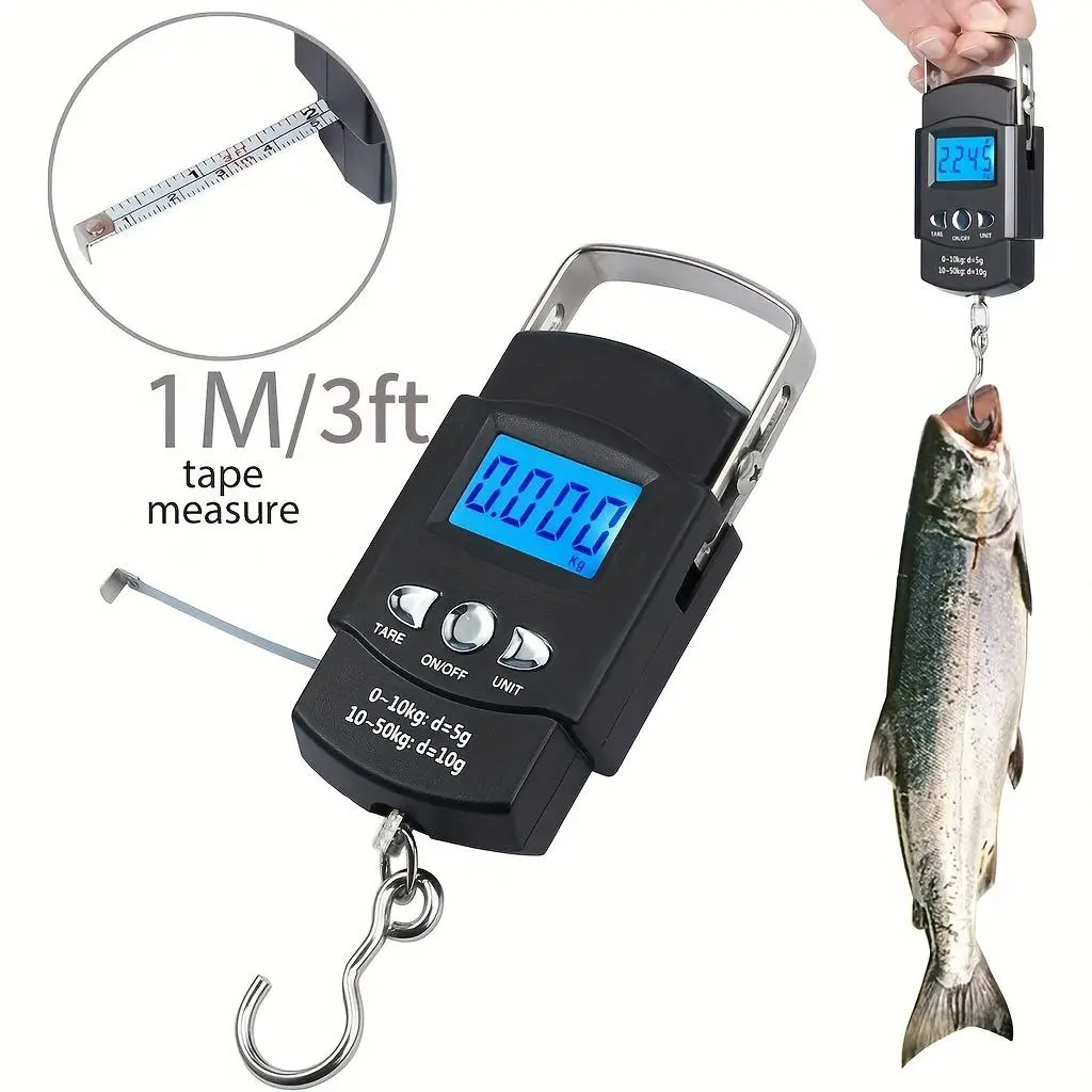 Portable Digital Fishing Scale, 50kg/110lb Heavy-Duty Electronic Luggage Scale with LCD Display, for Travel and Fishing, Battery Included, Tool