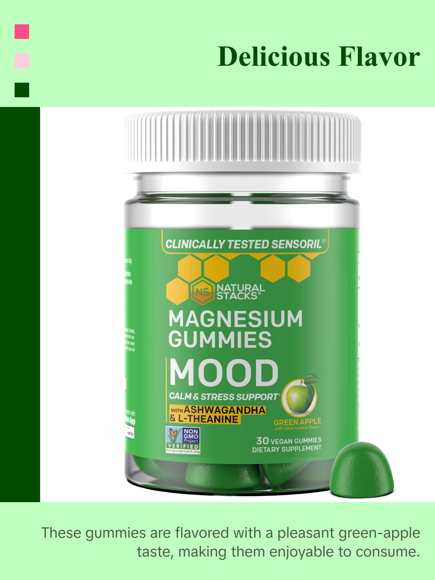 Magnesium Mood Gummies with Sensoril Ashwagandha and L-Theanine for Stress Support and Brain Health
