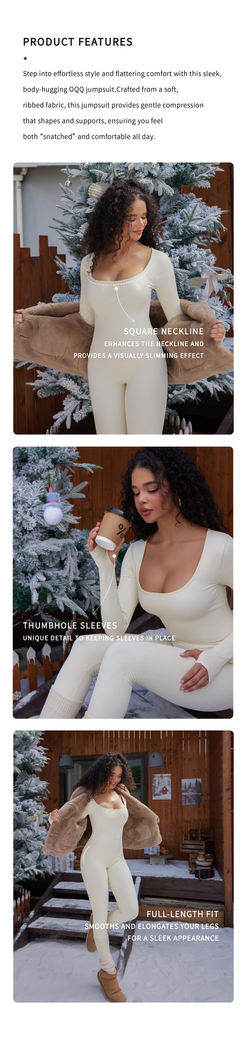 OQQ Women Yoga Jumpsuits Workout Ribbed Long Sleeve Sport Jumpsuits