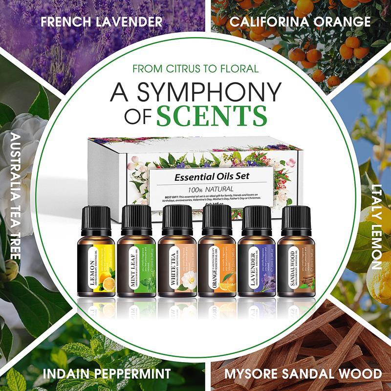 Essential Oils Set, 10 ML Bottles Set For Home Care, Fragrance, Humidifiers, Difusors & Aromatherapy Oils Set Gifts, Mint Leaf, White Tea, Lavender, Lemon, Orange, Osmanthus, Vanilla, Sakura, Rose, Freesia, Sandalwood, Jasmine