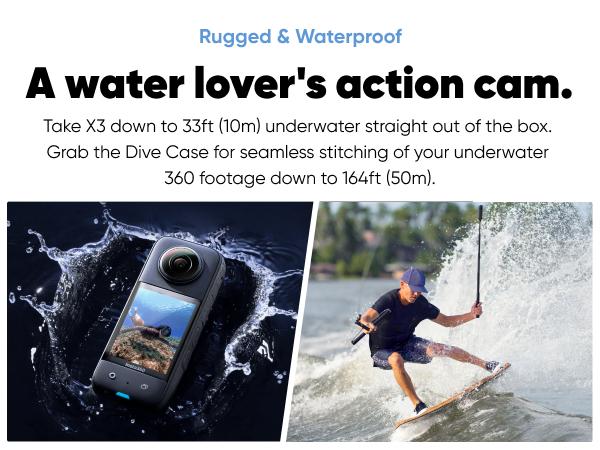 Insta360 X3 - Waterproof 360 Action Camera with 1/2" 48MP Sensors, 5.7K 360 Active HDR Video, 72MP 360 Photo, 4K Single-Lens, 60fps Me Mode, Stabilization, 2.29" Touchscreen, AI Editing, Live Stream