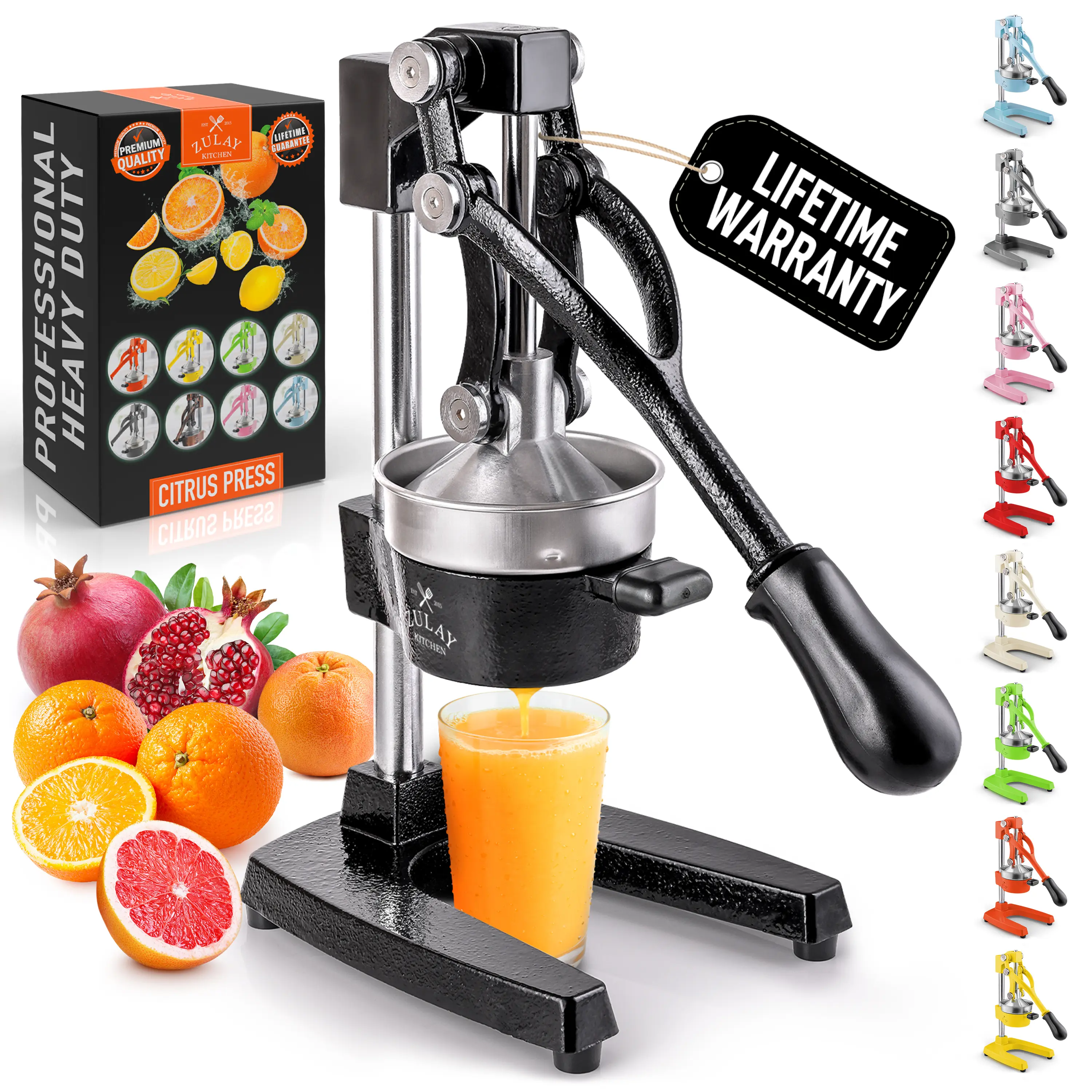 Zulay Kitchen Cast Iron Juicer - Heavy Duty Manual Juicer with Detachable Strainers for Easy Cleaning, Orange Juice Press for Citrus Fruits, Perfect for Bartenders, Juice Lovers & Health Enthusiasts