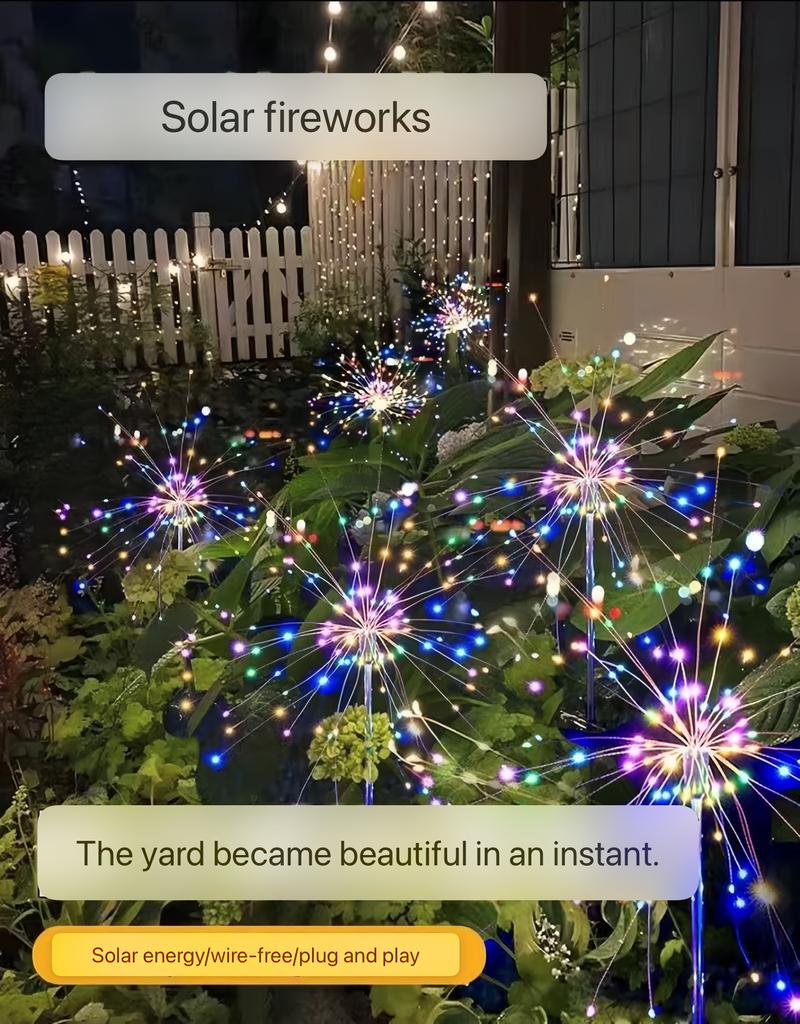 2/4/6pcs Solar Powered 120LED Pole Fireworks Lights, Outdoor Waterproof Garden Lights, 8 Lighting Modes, Patio, Balcony B&B Scenario Camping Party Decoration, Carnival Outdoor Summer Ambient Lights
