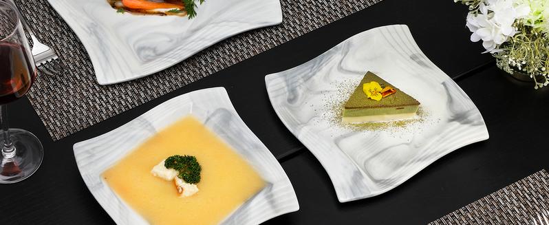 MALACASA Porcelain Dinnerware Sets 30 Pcs with Square Dish Set, Dinner Plates, Dessert Plates, Soup Bowls, Cups & Saucers, Series Amparo Cutlery Tableware Winter Holiday