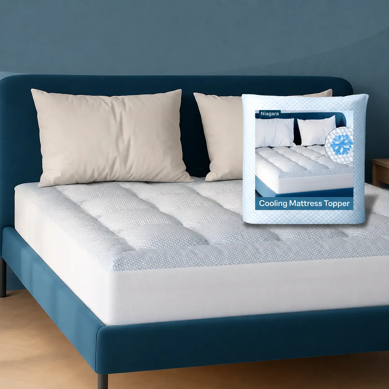Niagara Cooling Mattress Topper - Quilted Nylon Pillow Top, Breathable, Soft, Skin-Friendly, Deep Pocket, Machine Washable, for Twin, Twin XL, Full, Queen, California King Sizes, Ideal for Hot Sleepers on Hot Nights, Cooling Mattress Pad, Bedding Mattress