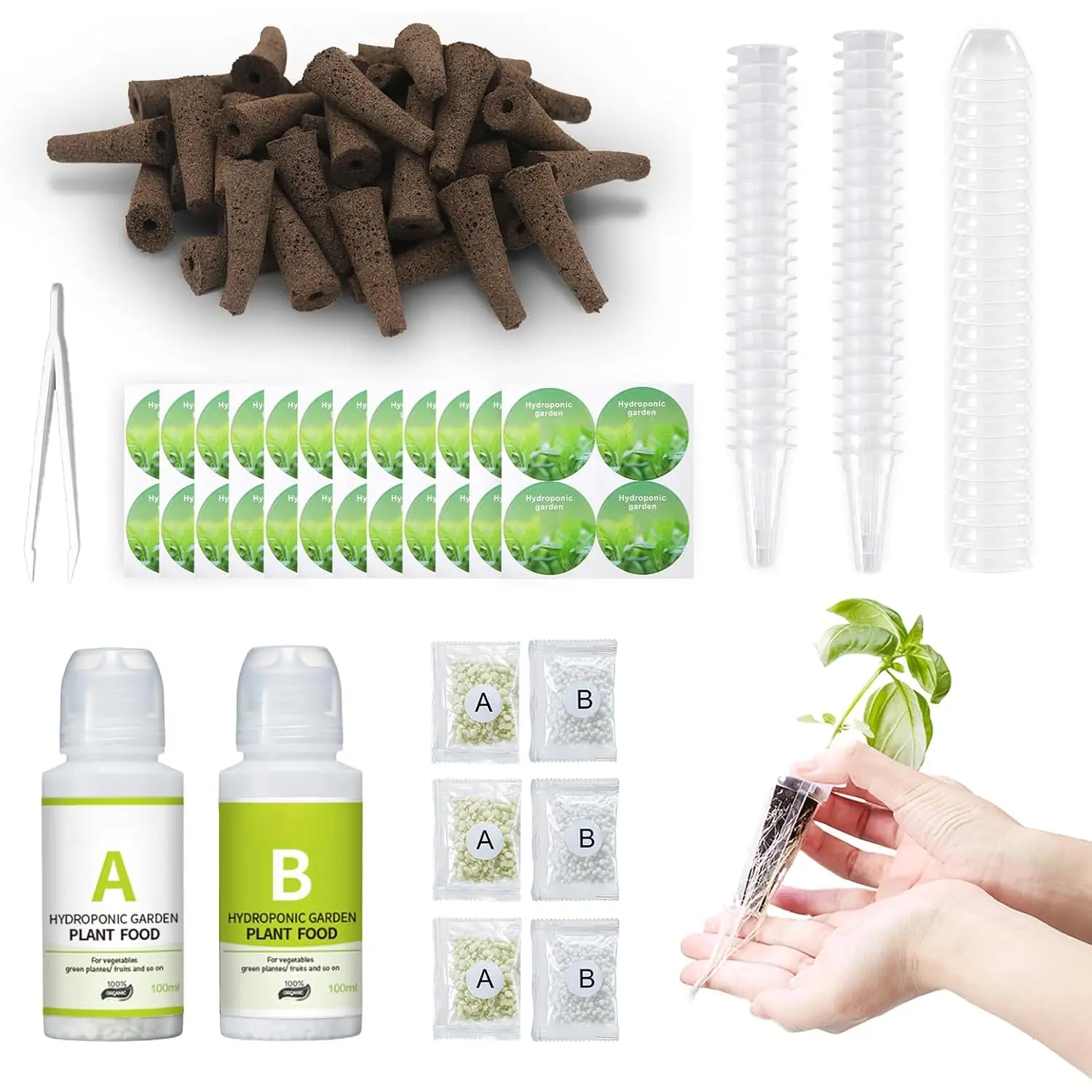 188 count Hydroponic Pods Supplies: Grow Anything Kit with 45 Grow Sponges, 45 Grow Baskets, 45 Grow Domes, 45 Pod Labels, 8 A&B   - Compatible Hydroponics Growing System  Brands