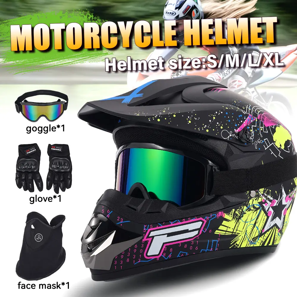 Adult Motorcycle Helmet Kit with Gloves, Goggles - ABS+EPS Durable Lightweight Protective Gear for Outdoor Off-Road Biking, Work Safety (Bikers Helmet Included)