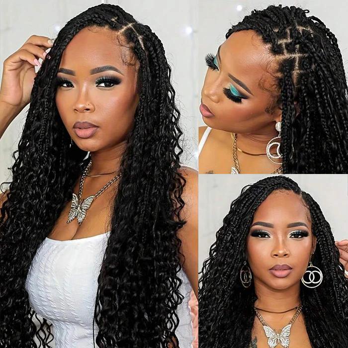 13x6 Boho Curls Braided Wigs Human Hair Pull Go Drawstring Cap HD Full Lace Frontal Wig Knotless Pre Cut Lace 13x6 Boho Curls Braided Wigs Human Hair Pull Go Drawstring Cap HD Full Lace Frontal Wig Knotless Pre Cut Lace