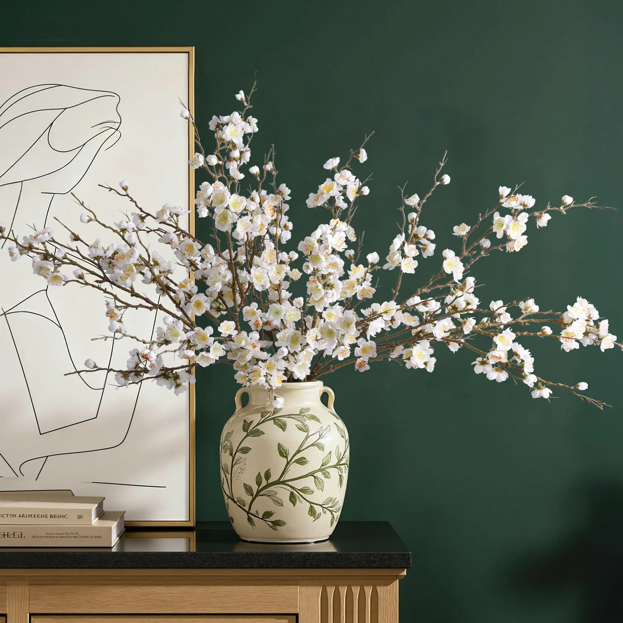 【Summer Deal】Silvanest 24Pcs Decorative Artificial White Plum Blossom Branches Set - 21.7in Long Stem Faux Silk Wintersweet Event-Ready Blooms, Home Decor Ornaments for Winter Weddings, Table Centerpieces