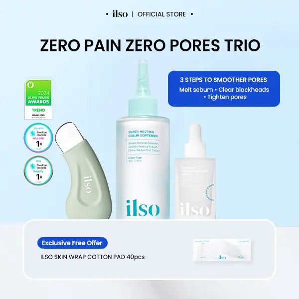 [ilso] 4-Piece Pore Care Set for Sensitive Skin - Blackhead & Whitehead Remover Kit with Sebaceous Filament Care, Pore Tightening & Sebum Control Ampoule Included | Korean Skincare