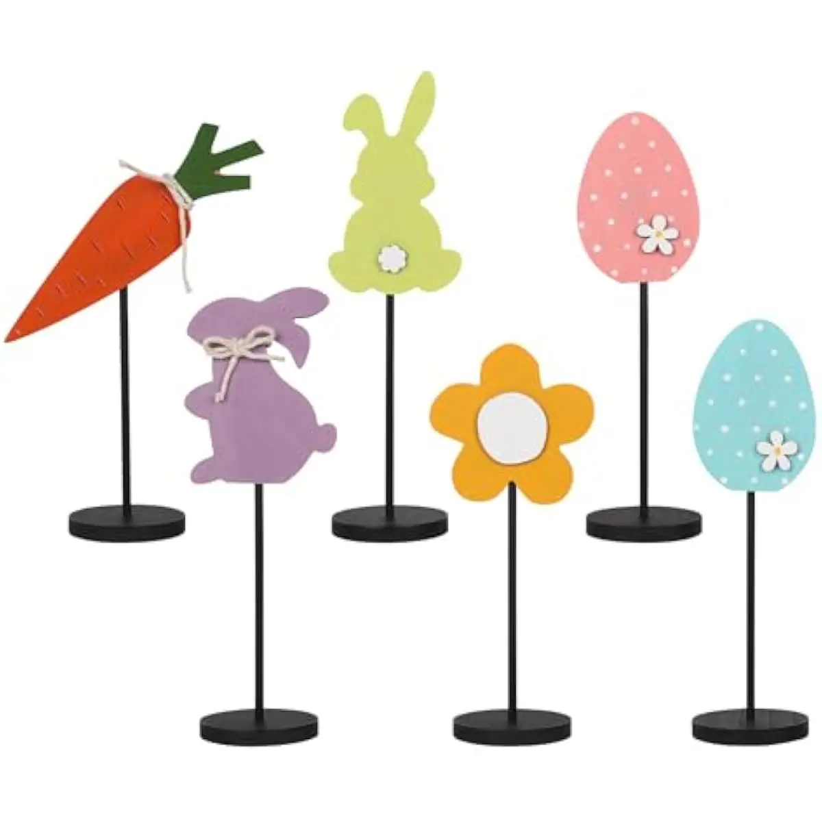 6PCS Wooden Easter Decorations, Spring Bunny Rabbit Egg Flower Table Sign, for Home Indoor Party Holiday Summer Farmhouse Decor