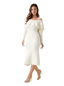 GUESS Female Flounced Off-Shoulder Knit Midi Dress