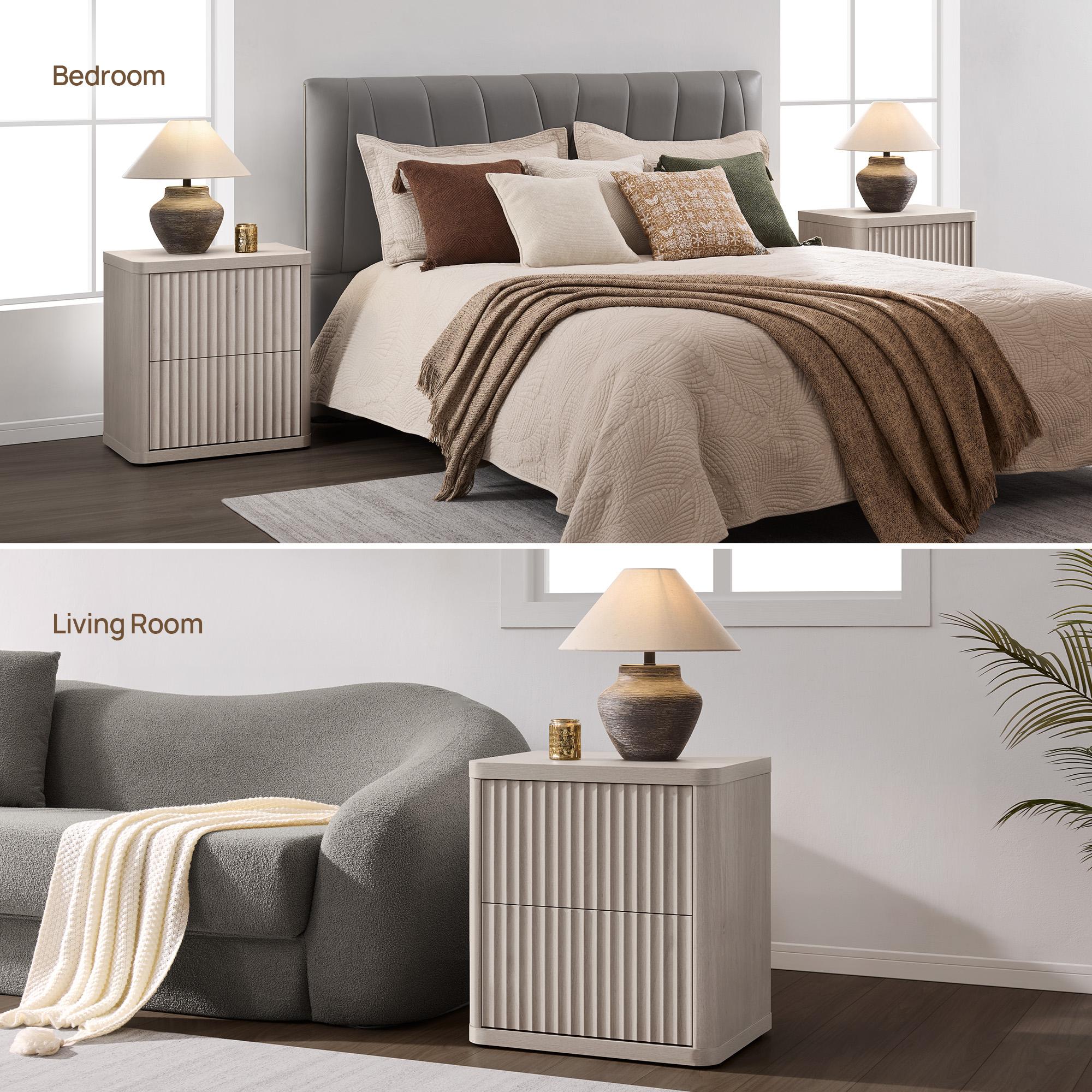 SICOTAS Set of 2 Nightstands, Fluted Modern Bedside Tables with 2 Large Handless Drawers - 22.75" Wide Small End Tables, Curved Edge Design for Bedroom & Living Room SICOTAS Set of 2 Nightstands, Fluted Modern Bedside Tables with 2 Large Handless Drawers - 22.75" Wide Small End Tables, Curved Edge Design for Bedroom & Living Room